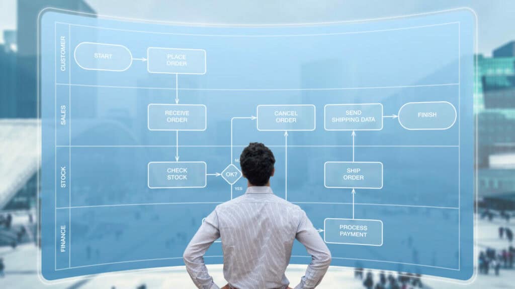 Man looking at process map