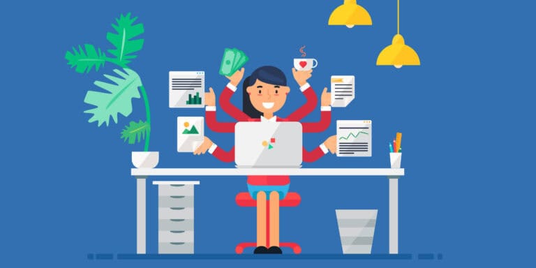 Busy woman at a desk