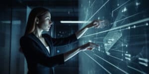Business woman manipulating hologram