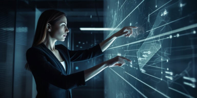 Business woman manipulating hologram