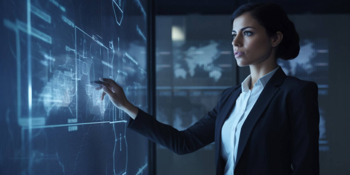 Business woman manipulating hologram display