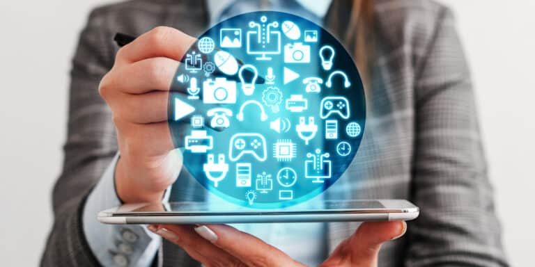 Business graphic above tablet