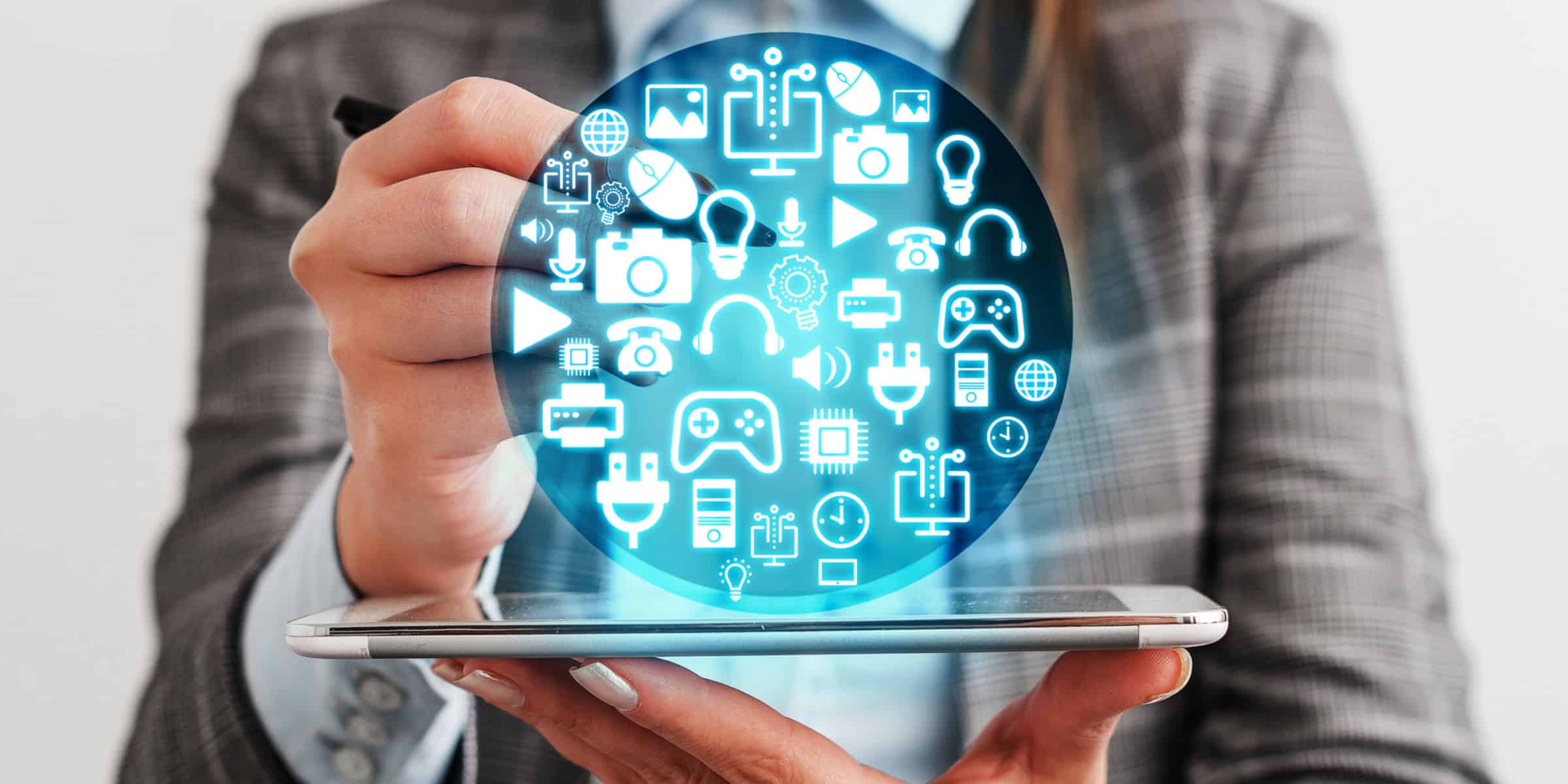 Business graphic above tablet