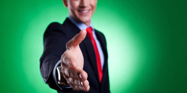 businessman hand out