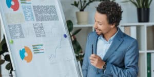 man presenting whiteboard