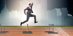 office worker hurdling