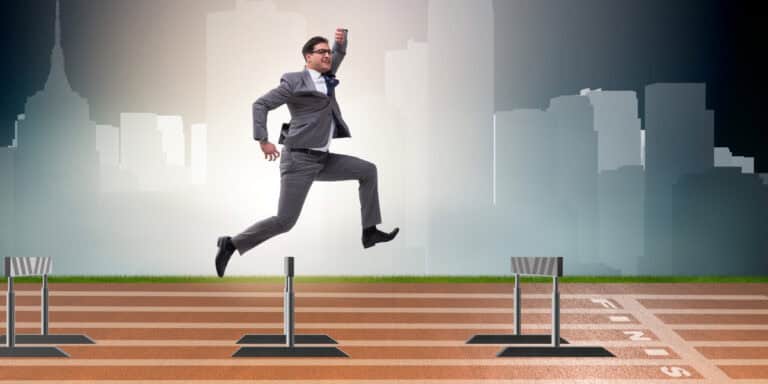 office worker hurdling