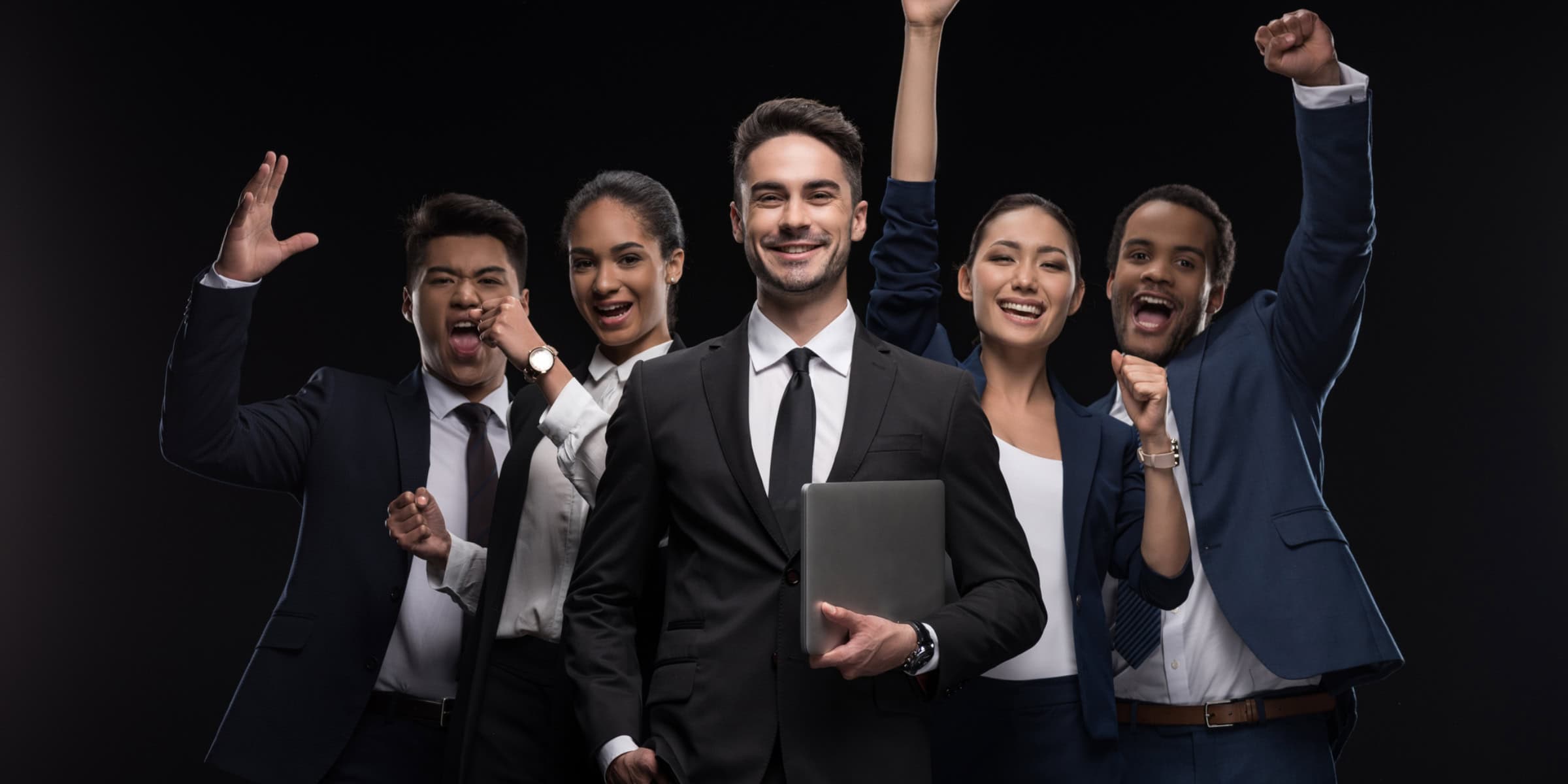 suits celebrating success