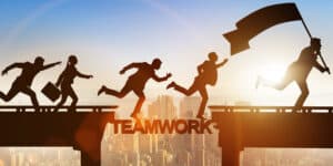 teamwork workers running