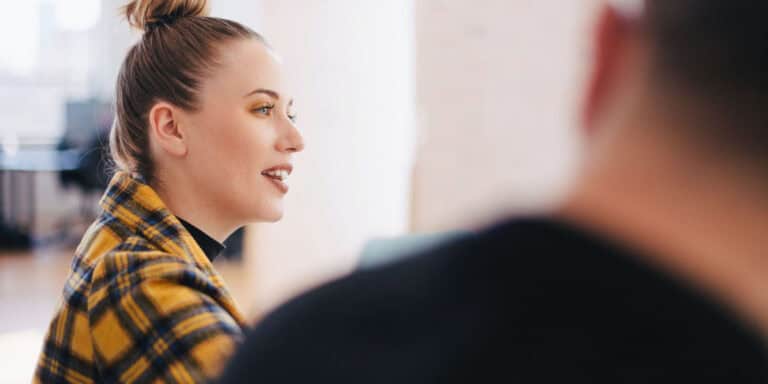 woman at work active listening