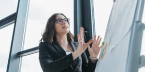 woman explaining whiteboard