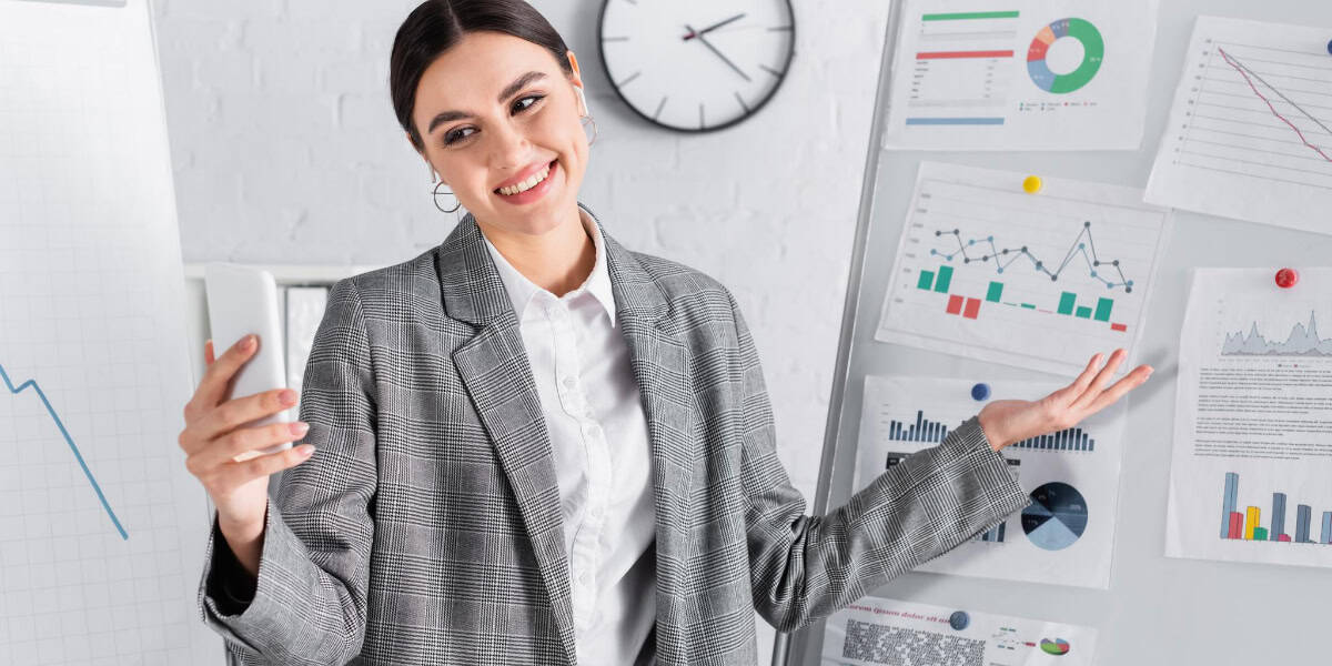 woman presenting business analytics