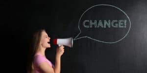 woman shouting change