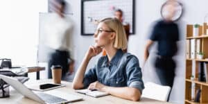 woman thinking at work