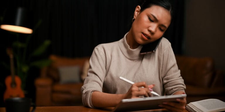woman working hard.