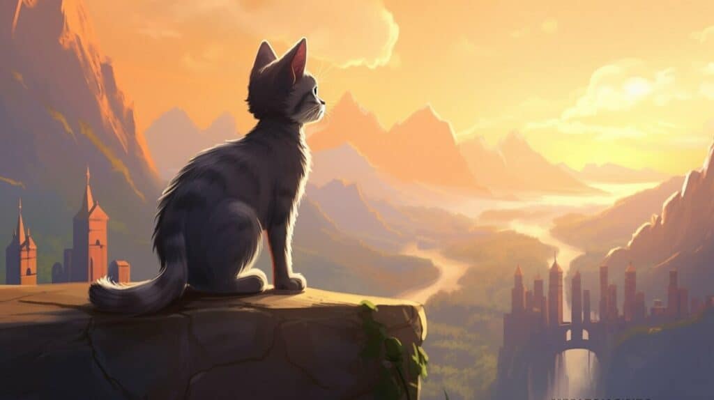 cat looking from mountain