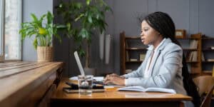 woman working on laptop