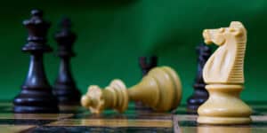 Chess pieces on a chess board.