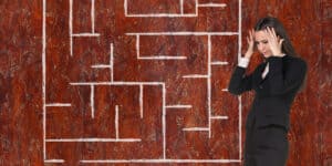 woman in front of maze