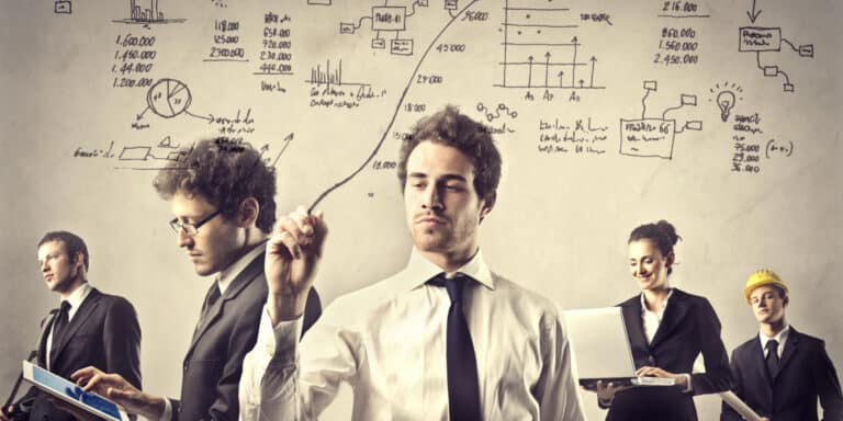Business people, diagrams