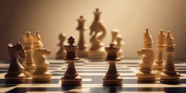Chess pieces on a chess board.