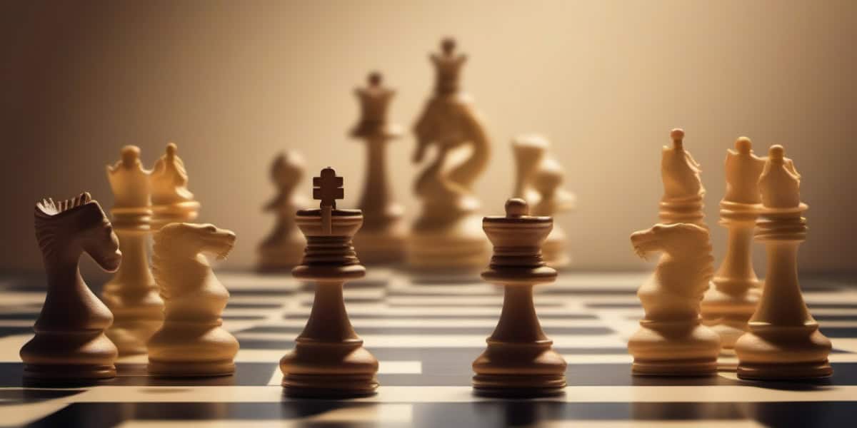 Chess pieces on a chess board.
