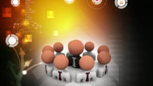 A group of cartoon figures in a circle.