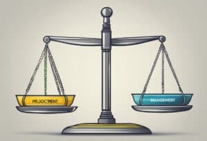 A balance scale with the words balance and management.