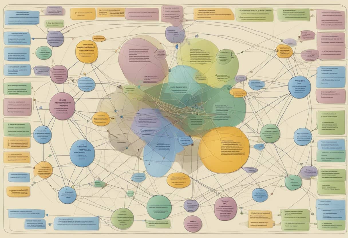 A complex web of interconnected elements, representing the various factors and relationships within the Burke-Litwin Model of Organizational Performance