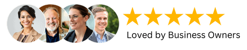 Four people in profile images next to five gold star ratings.