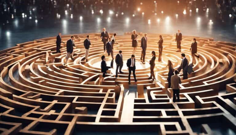 A group of business people standing in a labyrinth.