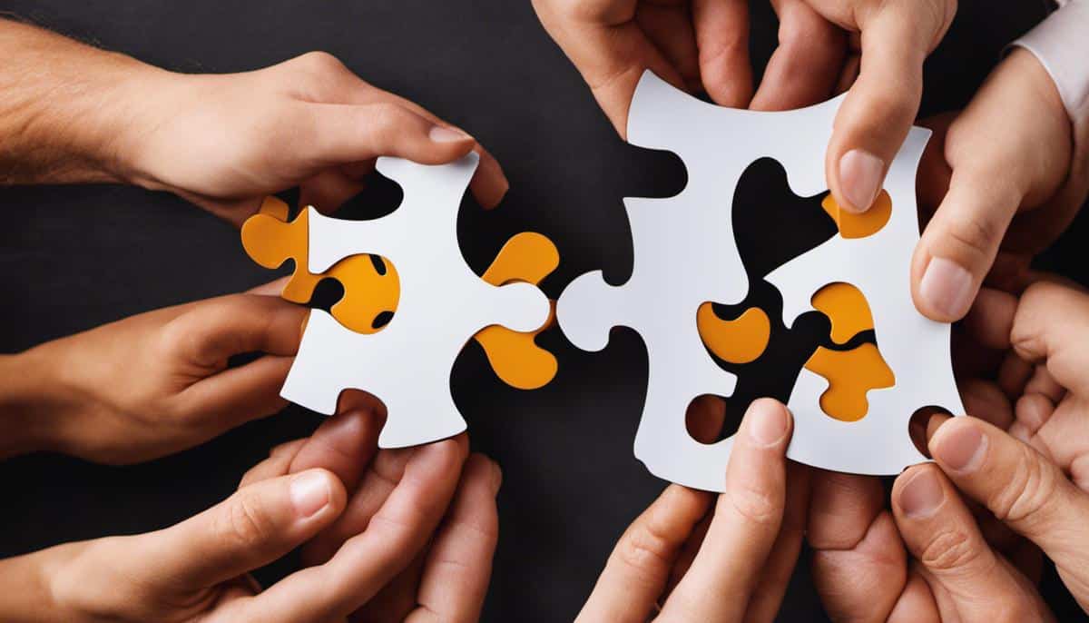 Image description: Various hands holding puzzle pieces, symbolizing teamwork and leadership during change.